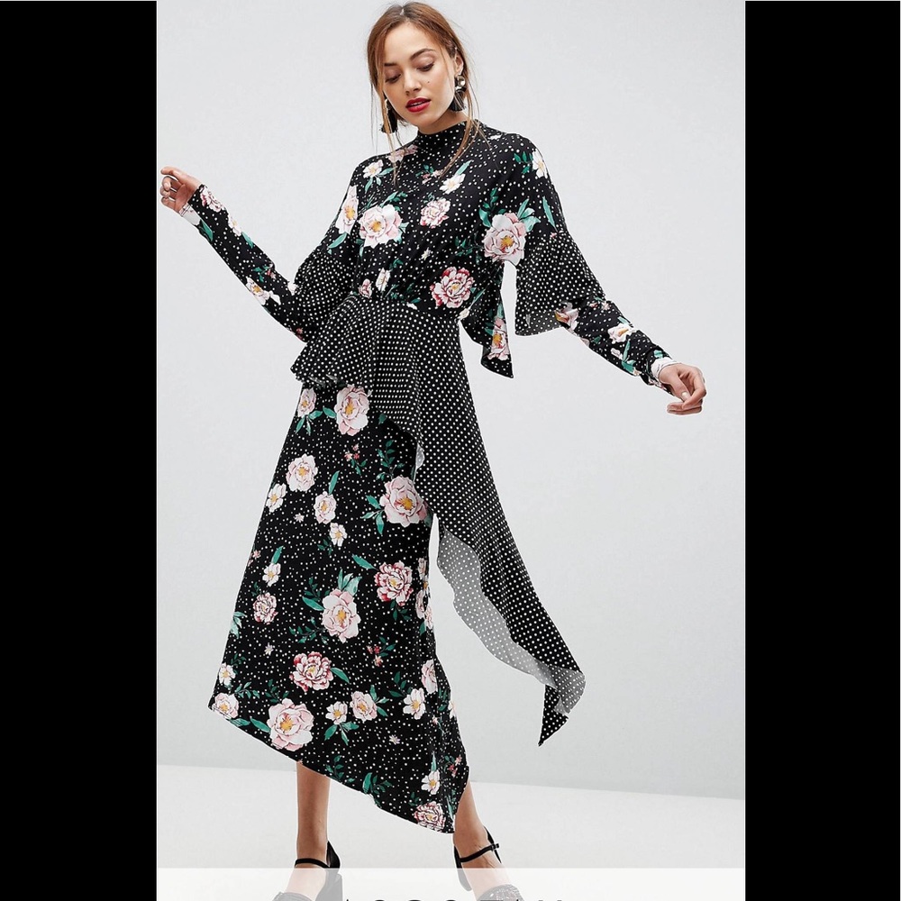 ASOS TALL mixed print deconstructed tea dress